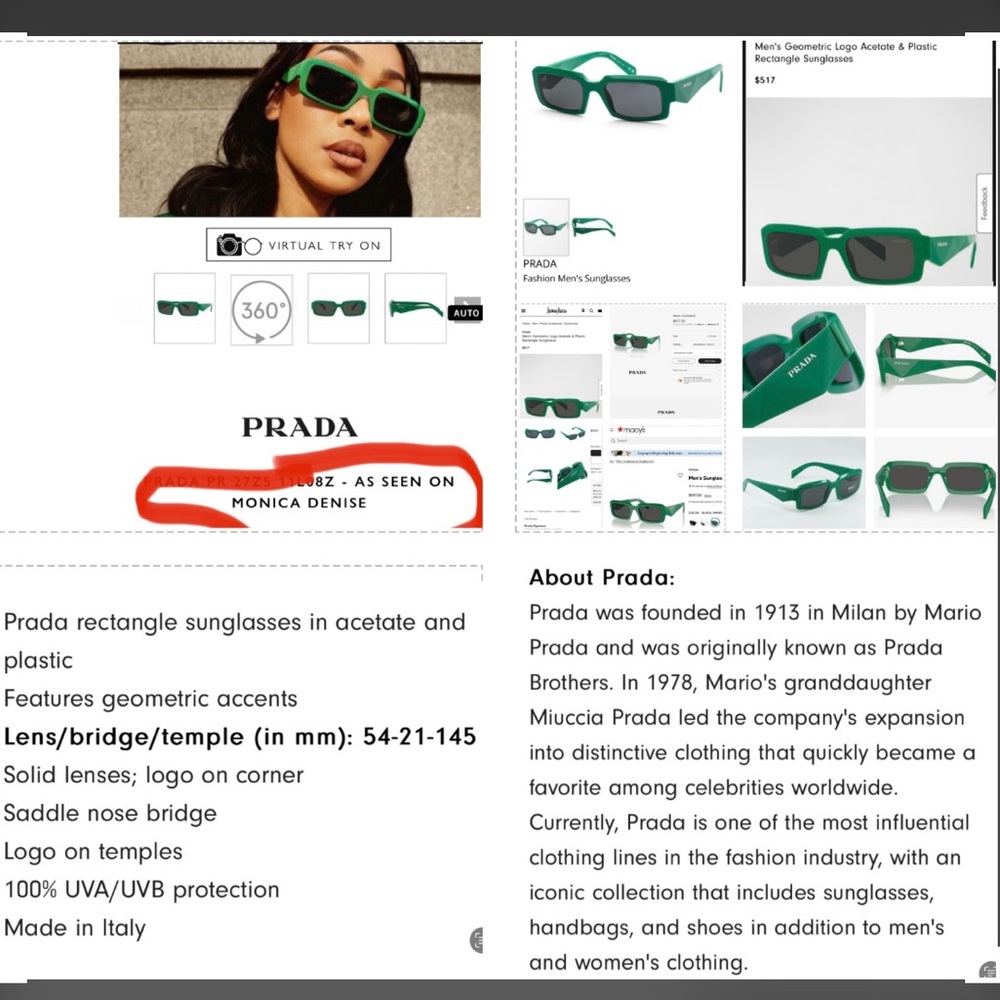 PRADA UNISEX GREEN SUNGLASSES AS SEEN ON CELEBS LIKE MONICA DENISE - Picture 6 of 16